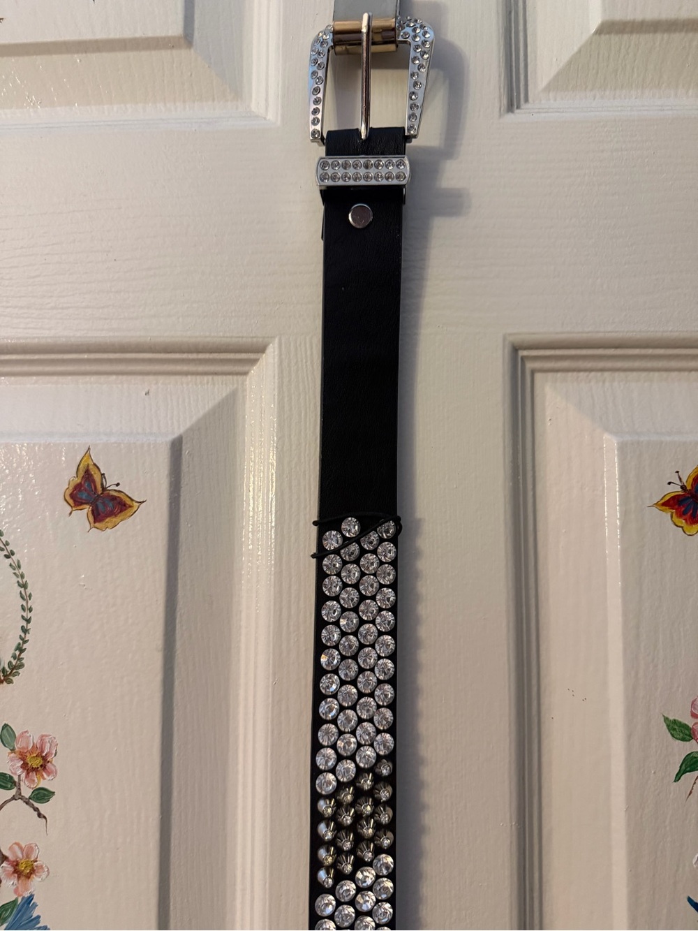 Black Brighton Rhinestone Accent Leather Belt